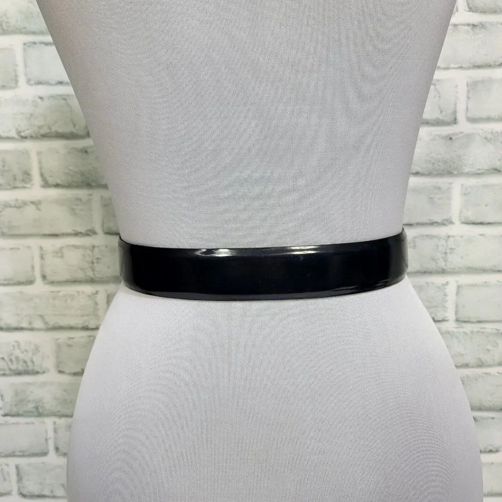Vintage 80s 90s Linea Pelle Smooth Dark Blue Leather‎ Belt Studded Buckle